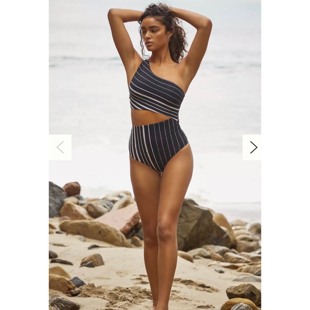 NWT JETS One-Shoulder Cutout Lunar Stripe One-Piece Swimsuit Size S